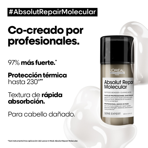 2. Mascarilla Portable Termo Protectora para Reparar el Cabello Dañado ABSOLUT REPAIR MOLECULAR L’Oreal Serie Expert 100ml - Imagen 2