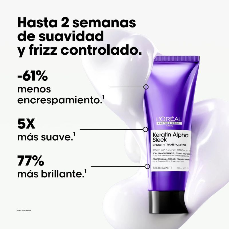 Paso 2 - Tratamiento Anti Frizz Smooth Transformer Keratin Alpha Sleek L’Oreal Serie Expert 200ml - Imagen 5